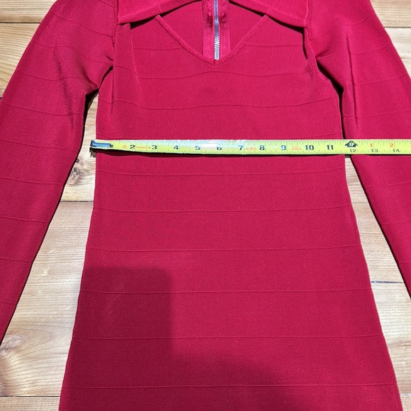 EUC Arden B Red Bodycon Bandage mini Dress Mock Neck Long Sleeve XS - Picture 5 of 7